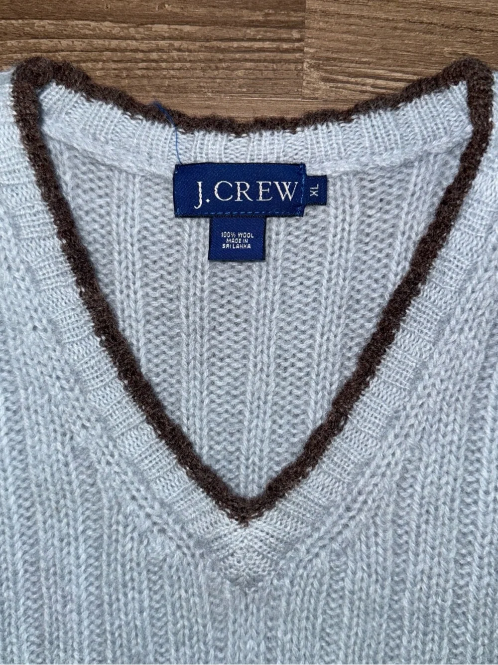 Vintage 90s Preppy  J Crew 100% Wool V Neck Blue thick Rib Sweater Vest XL